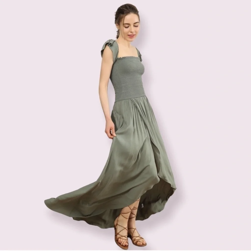 Young Fabulous‎ & Broke Womens Sage Green Smocked Maxi Dress